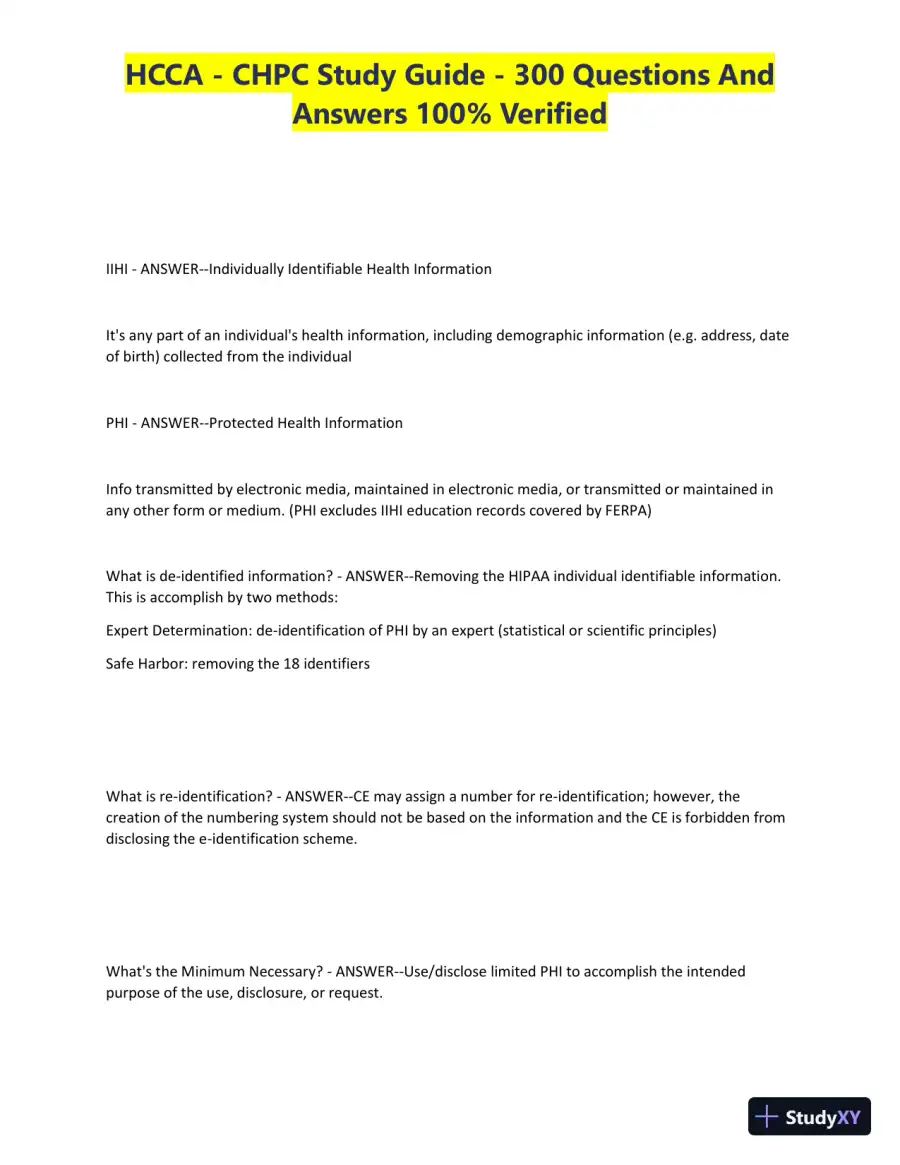HCCA - CHPC Study Guide with Answers (300 Solved Questions), page 17