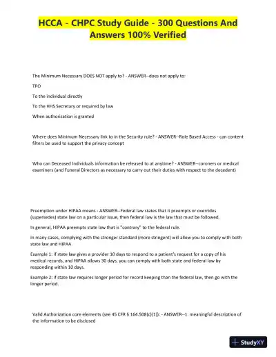 HCCA - CHPC Study Guide with Answers (300 Solved Questions) - Page 18 preview image