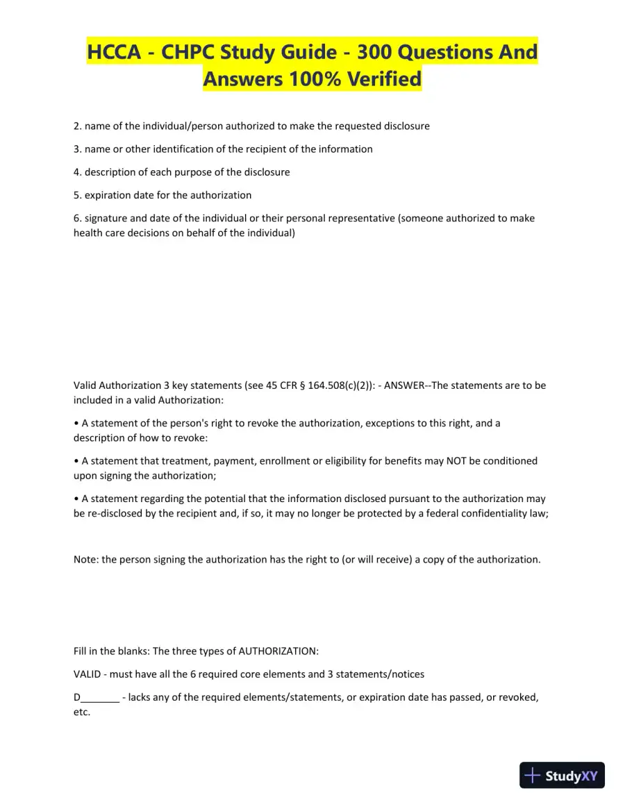 HCCA - CHPC Study Guide with Answers (300 Solved Questions), page 19