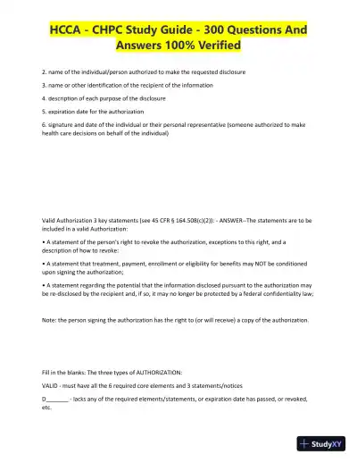 HCCA - CHPC Study Guide with Answers (300 Solved Questions) - Page 19 preview image