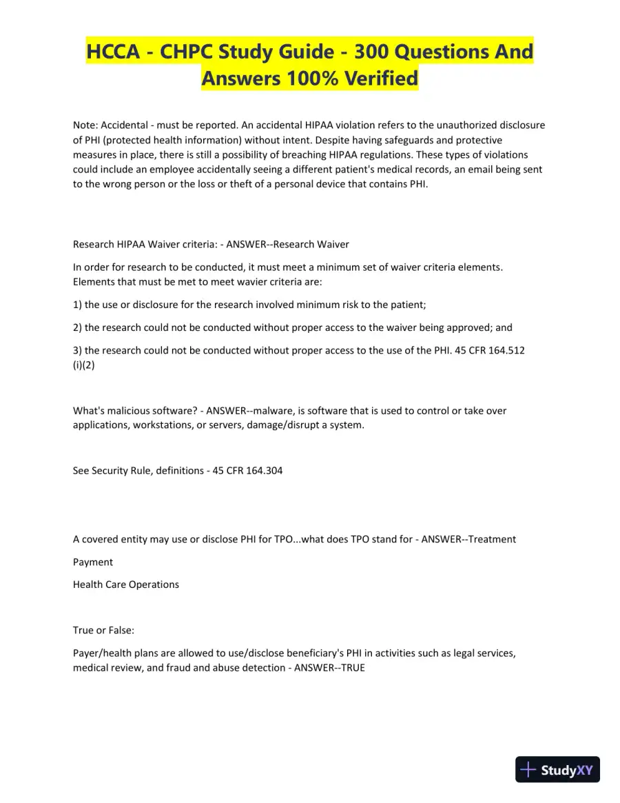 HCCA - CHPC Study Guide with Answers (300 Solved Questions), page 21