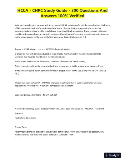 HCCA - CHPC Study Guide with Answers (300 Solved Questions) - Page 21 preview image