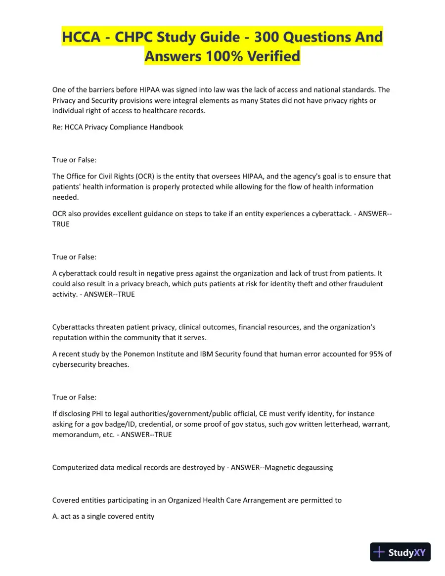HCCA - CHPC Study Guide with Answers (300 Solved Questions), page 23
