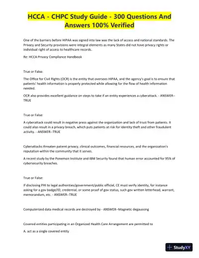 HCCA - CHPC Study Guide with Answers (300 Solved Questions) - Page 23 preview image