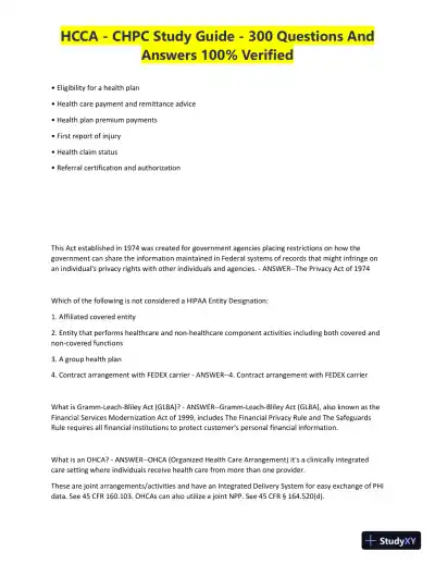 HCCA - CHPC Study Guide with Answers (300 Solved Questions) - Page 3 preview image