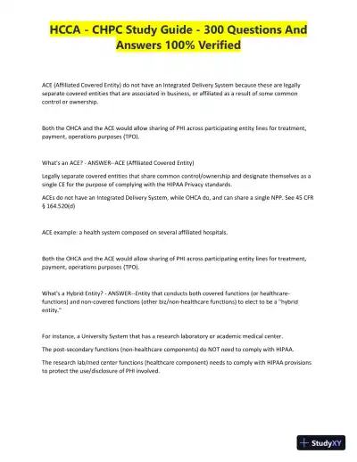 HCCA - CHPC Study Guide with Answers (300 Solved Questions) - Page 4 preview image