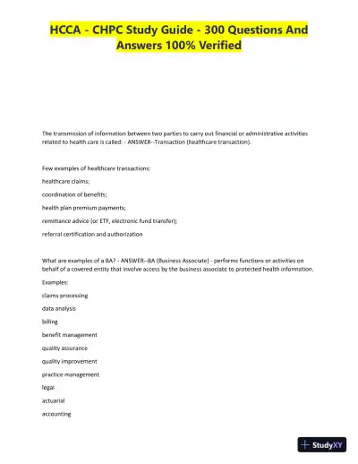 HCCA - CHPC Study Guide with Answers (300 Solved Questions) - Page 5 preview image