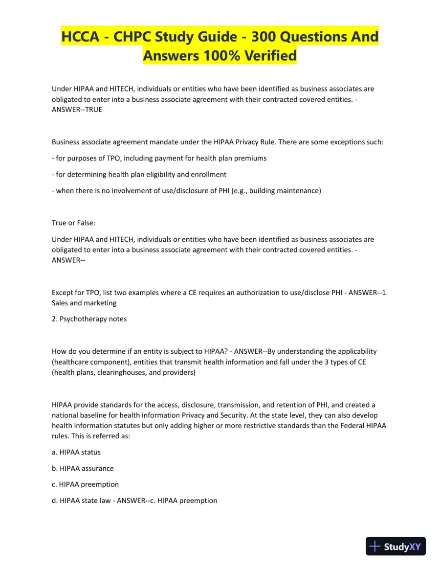 HCCA - CHPC Study Guide with Answers (300 Solved Questions), page 7