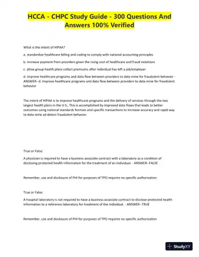 HCCA - CHPC Study Guide with Answers (300 Solved Questions) - Page 8 preview image