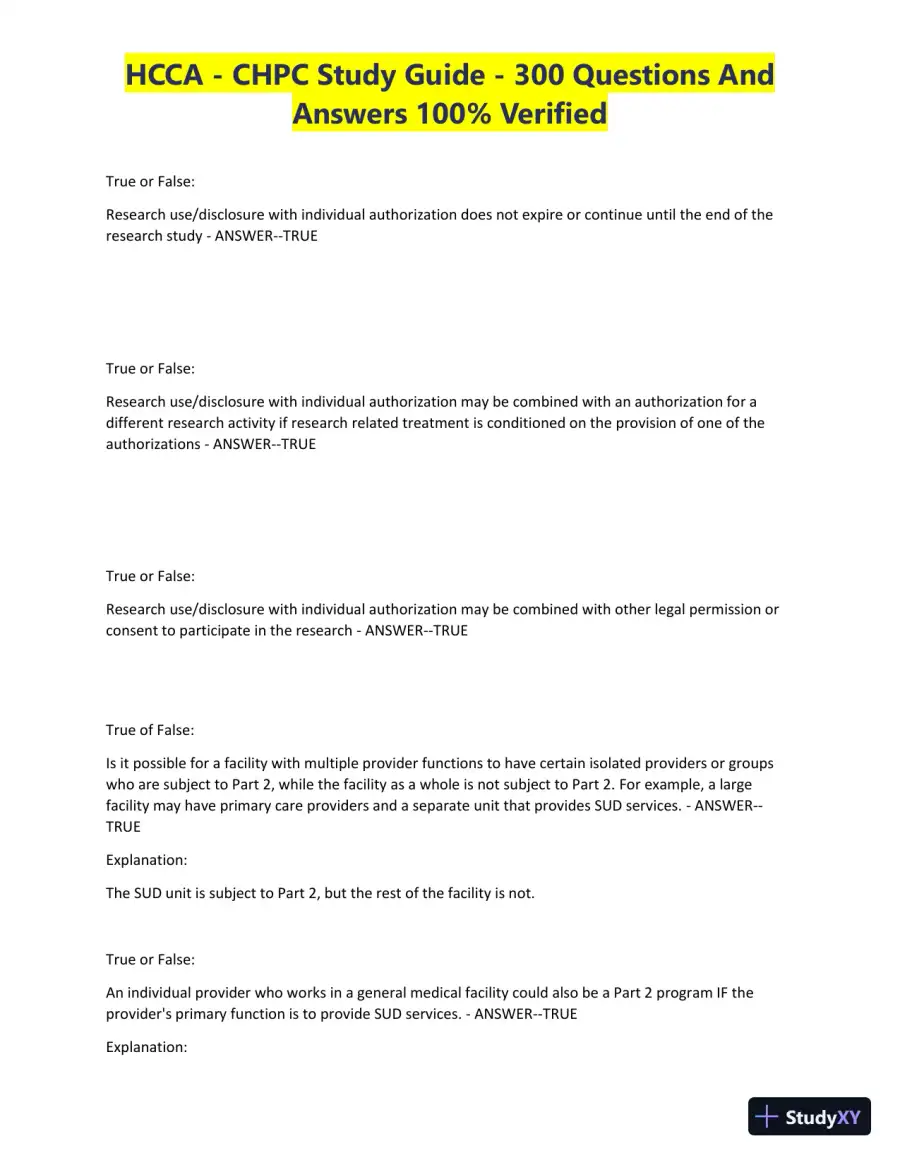 HCCA - CHPC Study Guide with Answers (300 Solved Questions), page 9