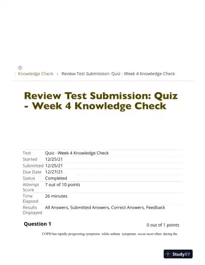 NRNP6568 Clinical Analysis Review Test Submission Week 4 With Answers (10 Solved Questions) - Page 1 preview image