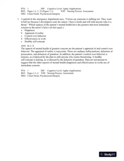 Varcarolis' Foundations of Psychiatric-Mental Health Nursing: A Clinical Approach 8th Edition Test Bank - Page 11 preview image