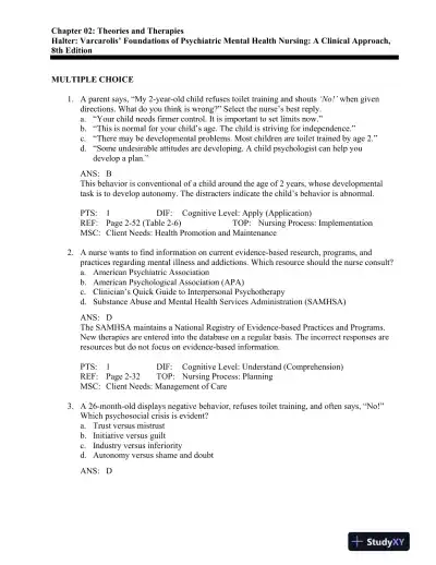 Varcarolis' Foundations of Psychiatric-Mental Health Nursing: A Clinical Approach 8th Edition Test Bank - Page 12 preview image