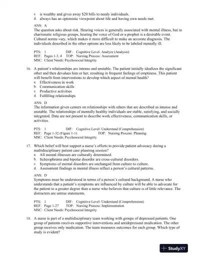 Varcarolis' Foundations of Psychiatric-Mental Health Nursing: A Clinical Approach 8th Edition Test Bank - Page 7 preview image