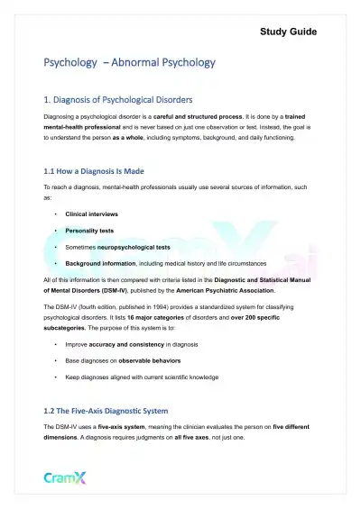 Psychology - Abnormal Psychology - Page 1 preview image
