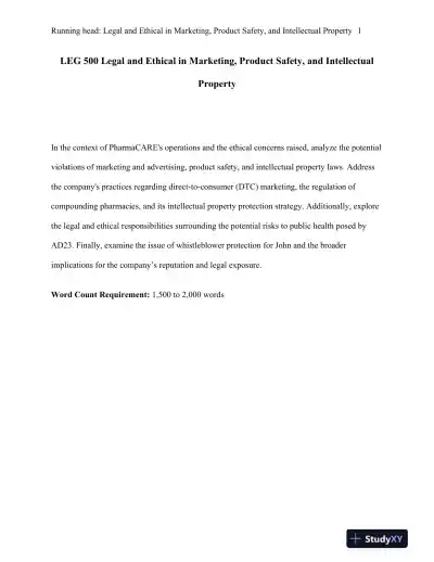 LEG 500 Legal and Ethical in Marketing, Product Safety, and Intellectual Property - Page 1 preview image