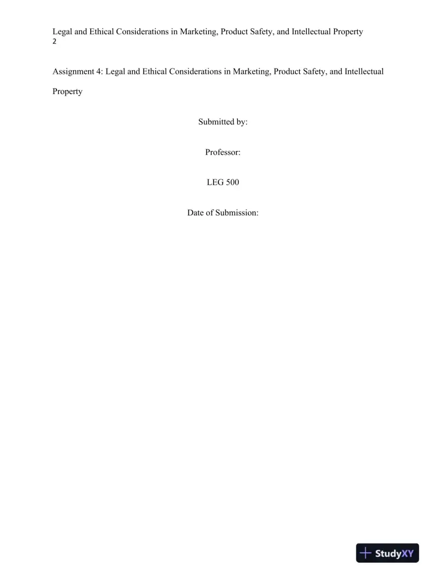 LEG 500 Legal and Ethical in Marketing, Product Safety, and Intellectual Property, page 3