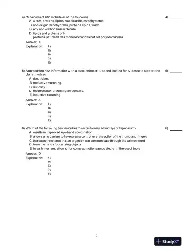 Human Biology: Concepts And Current Issues , 6th Edition Test Bank - Page 3 preview image