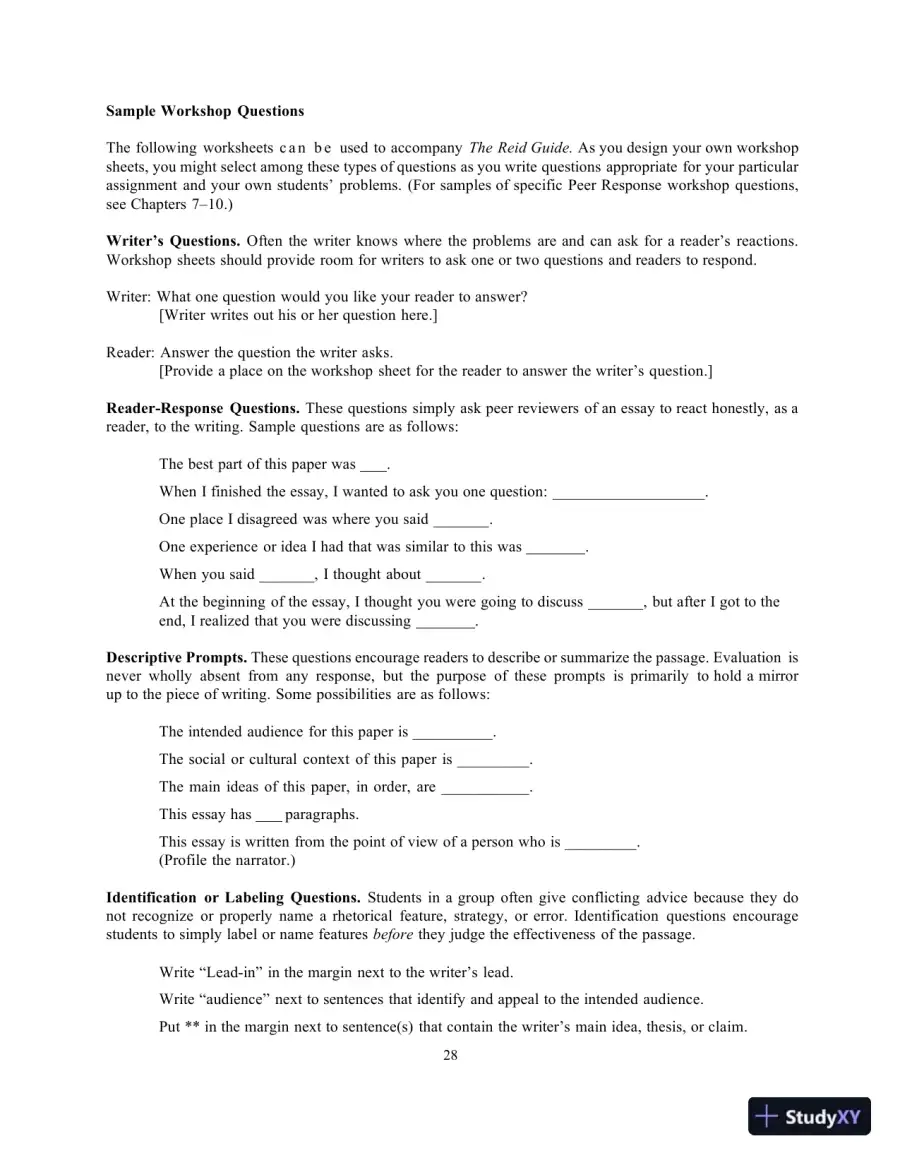 Lecture Notes for The Reid Guide for College Writers, 12th Edition, page 28