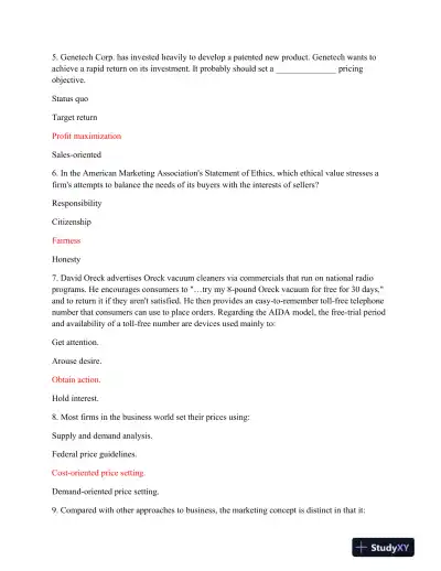 MKT 421: Final Exam Review - Marketing Concepts and Strategies - Page 3 preview image