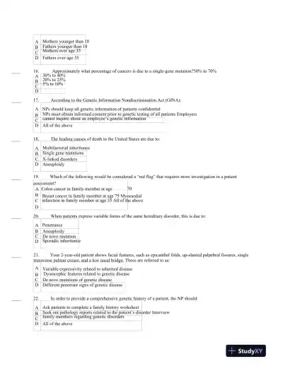 Test Bank For Advanced Health Assessment and Clinical Diagnosis in Primary Care, 6th Edition - Page 7 preview image