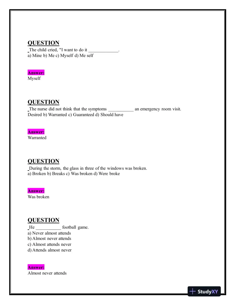 2024 HESI Grammar A2 Grammar Exam-2 With Answers (156 Solved Questions), page 8