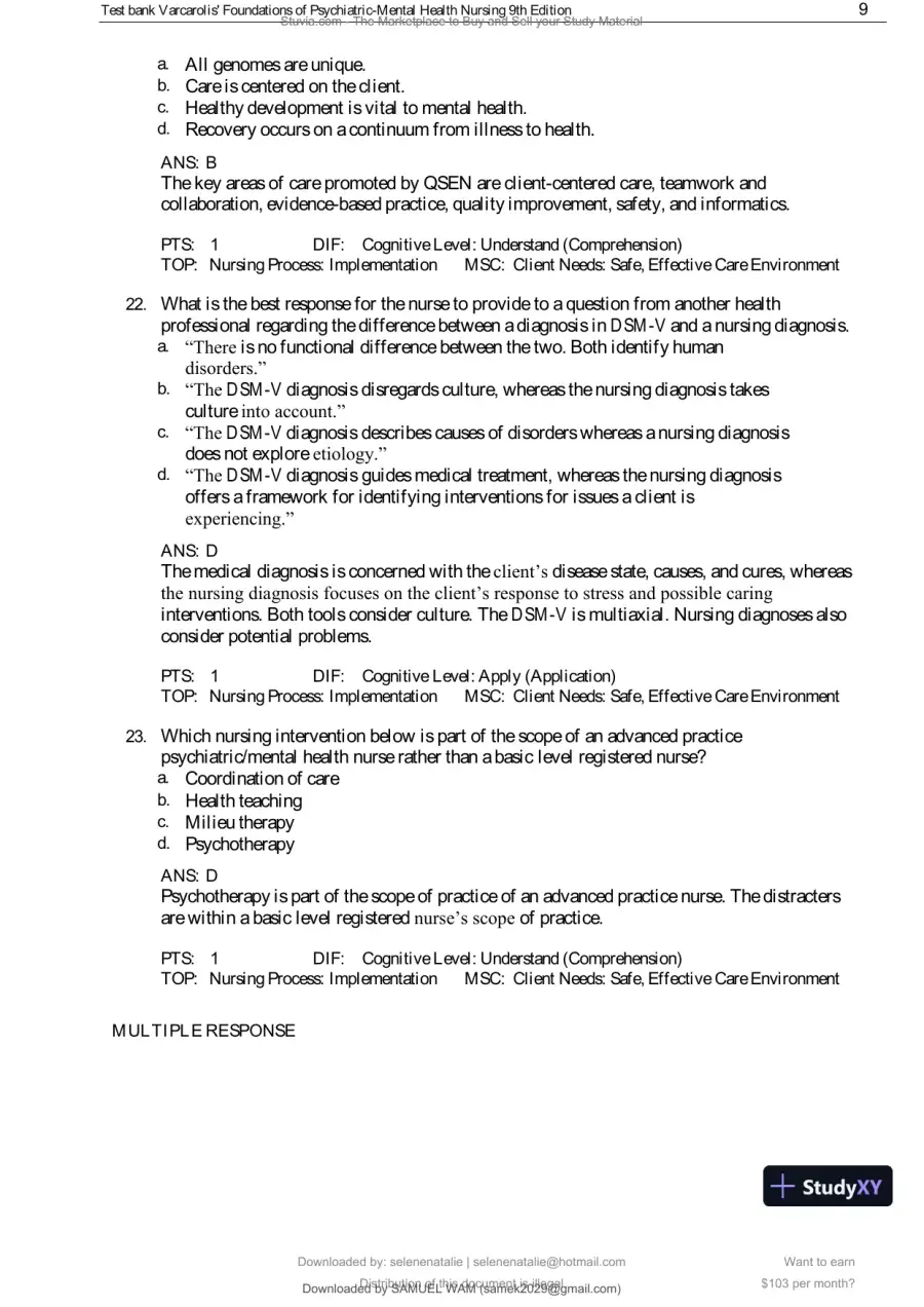 Test Bank for Varcarolis' Foundations of Psychiatric-Mental Health Nursing, 9th Edition (Chapters 1-36), page 10