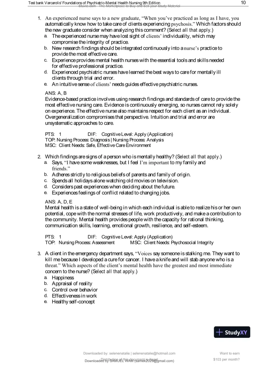 Test Bank for Varcarolis' Foundations of Psychiatric-Mental Health Nursing, 9th Edition (Chapters 1-36), page 11