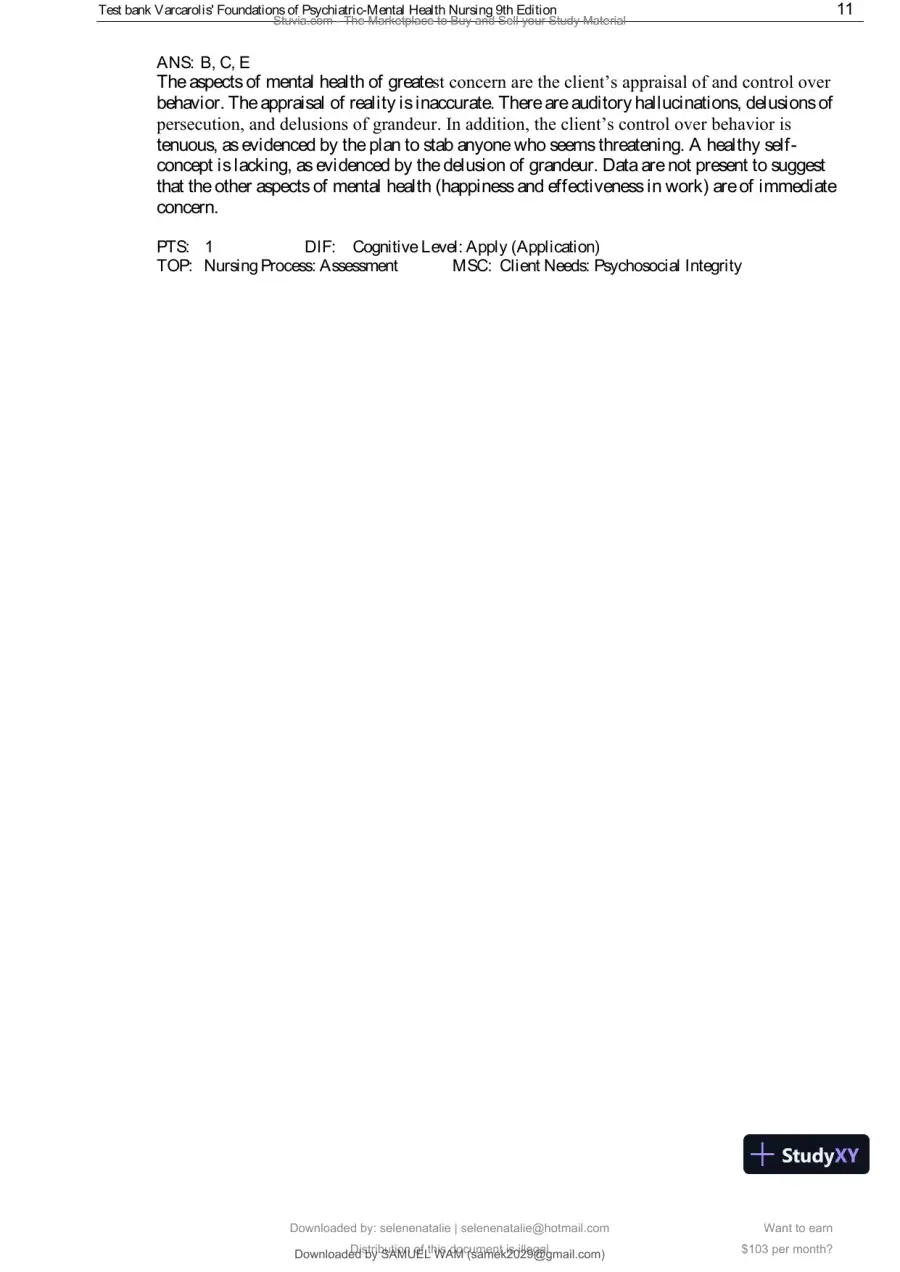 Test Bank for Varcarolis' Foundations of Psychiatric-Mental Health Nursing, 9th Edition (Chapters 1-36), page 12