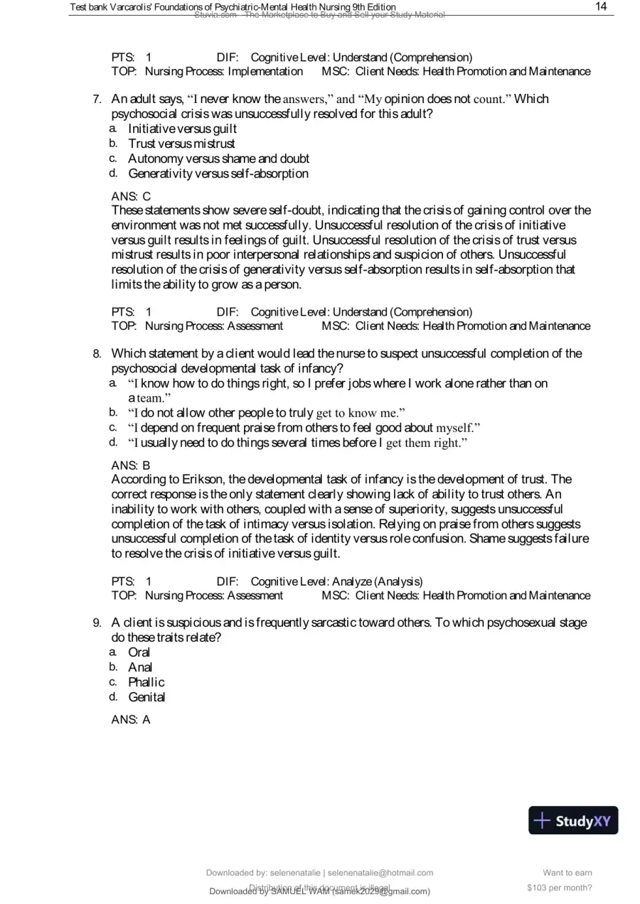 Test Bank for Varcarolis' Foundations of Psychiatric-Mental Health Nursing, 9th Edition (Chapters 1-36), page 15