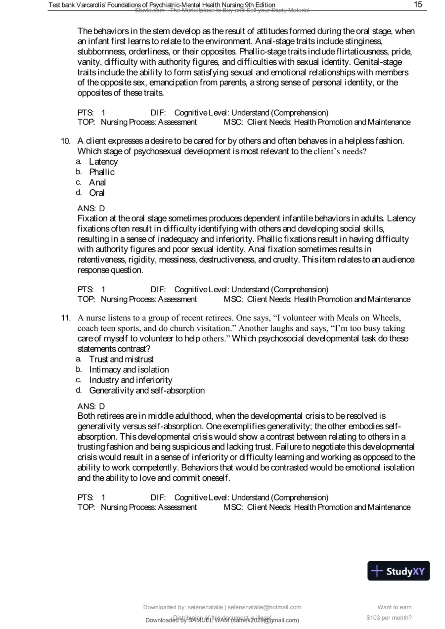 Test Bank for Varcarolis' Foundations of Psychiatric-Mental Health Nursing, 9th Edition (Chapters 1-36), page 16