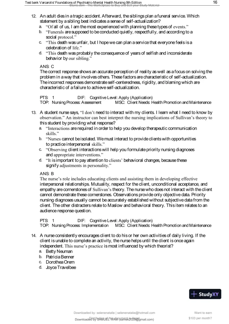 Test Bank for Varcarolis' Foundations of Psychiatric-Mental Health Nursing, 9th Edition (Chapters 1-36), page 17
