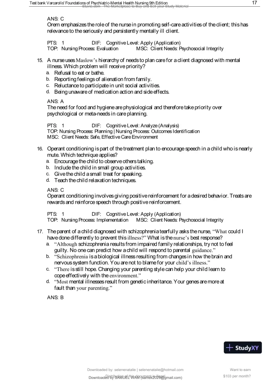Test Bank for Varcarolis' Foundations of Psychiatric-Mental Health Nursing, 9th Edition (Chapters 1-36), page 18