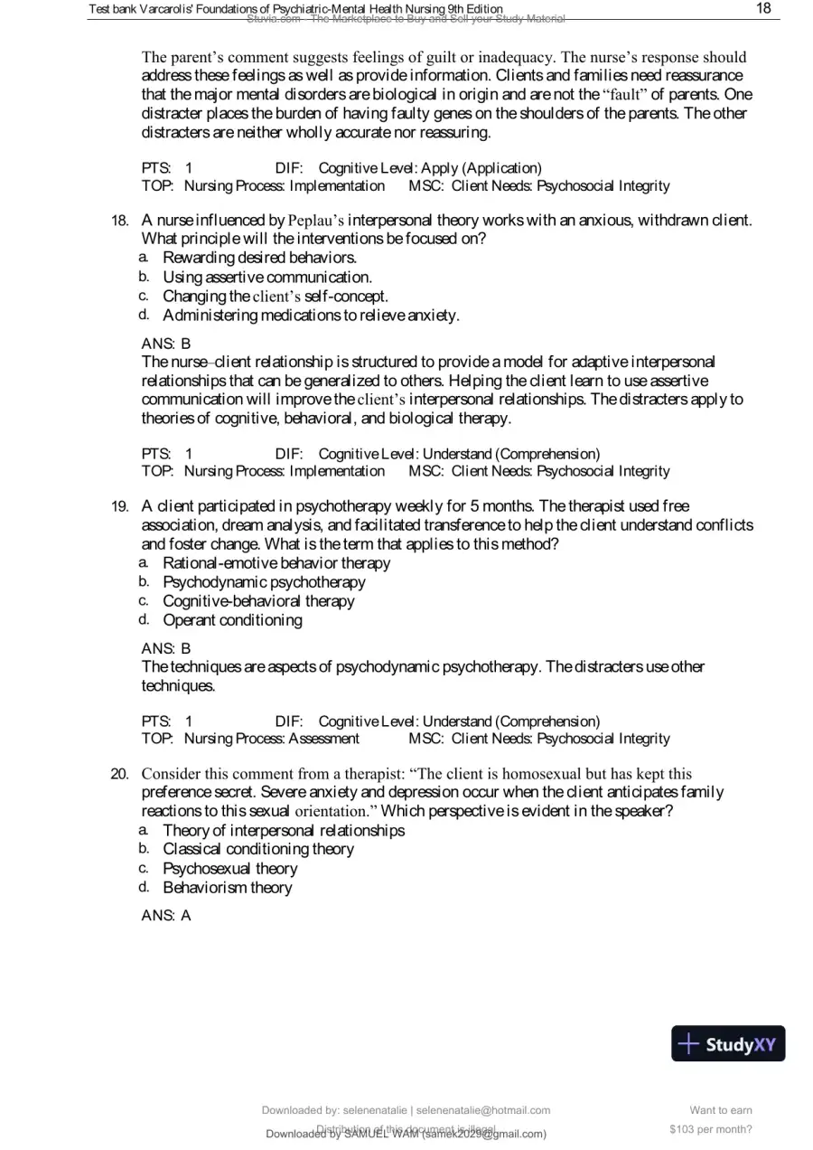 Test Bank for Varcarolis' Foundations of Psychiatric-Mental Health Nursing, 9th Edition (Chapters 1-36), page 19