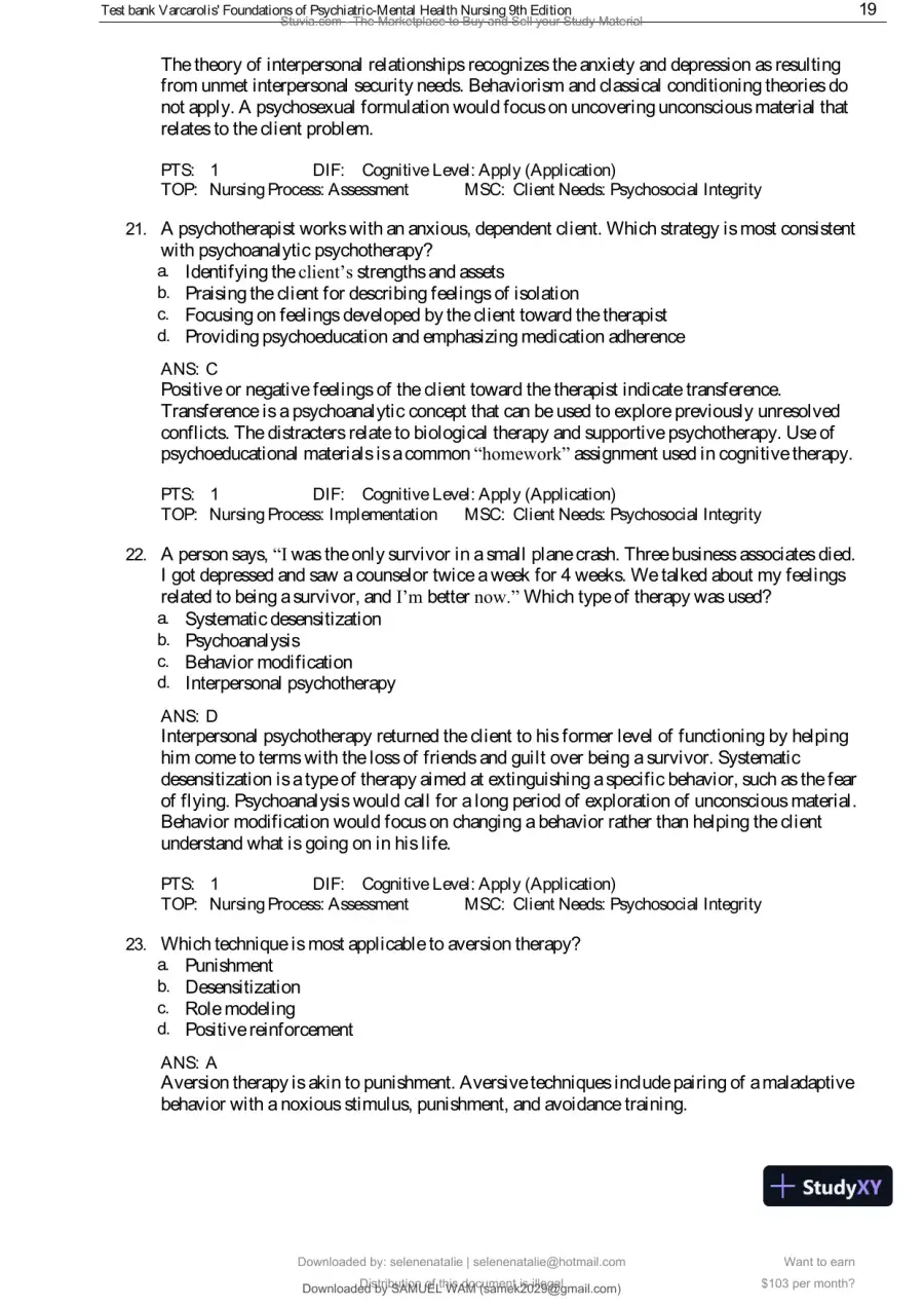 Test Bank for Varcarolis' Foundations of Psychiatric-Mental Health Nursing, 9th Edition (Chapters 1-36), page 20
