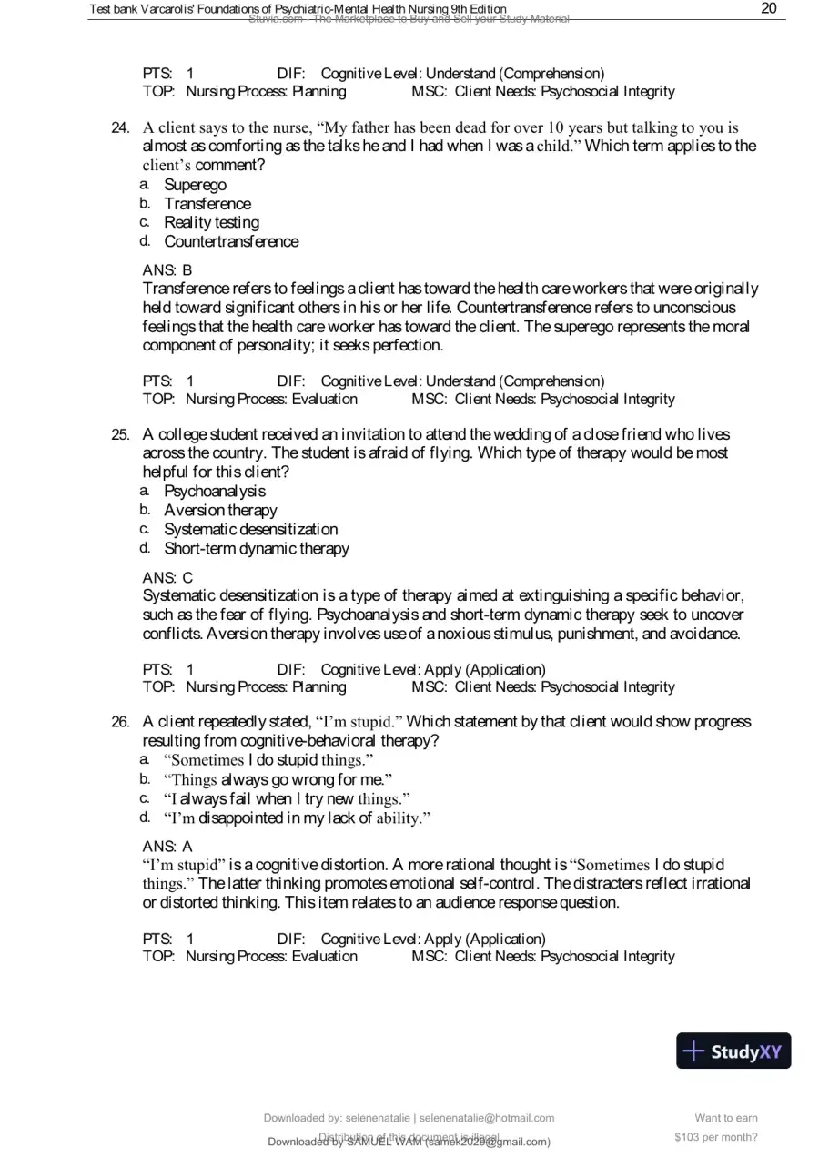 Test Bank for Varcarolis' Foundations of Psychiatric-Mental Health Nursing, 9th Edition (Chapters 1-36), page 21