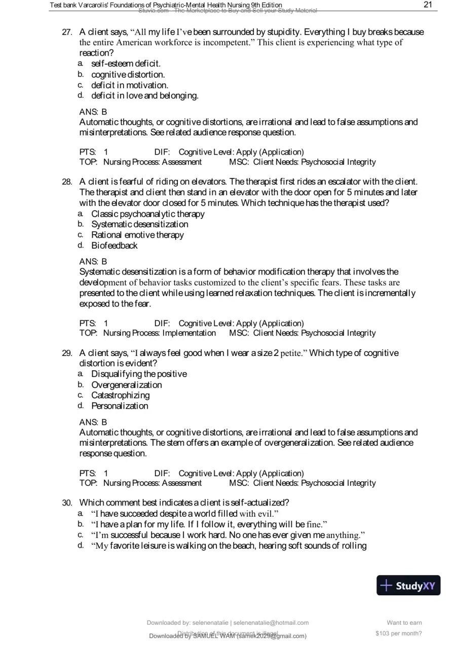 Test Bank for Varcarolis' Foundations of Psychiatric-Mental Health Nursing, 9th Edition (Chapters 1-36), page 22