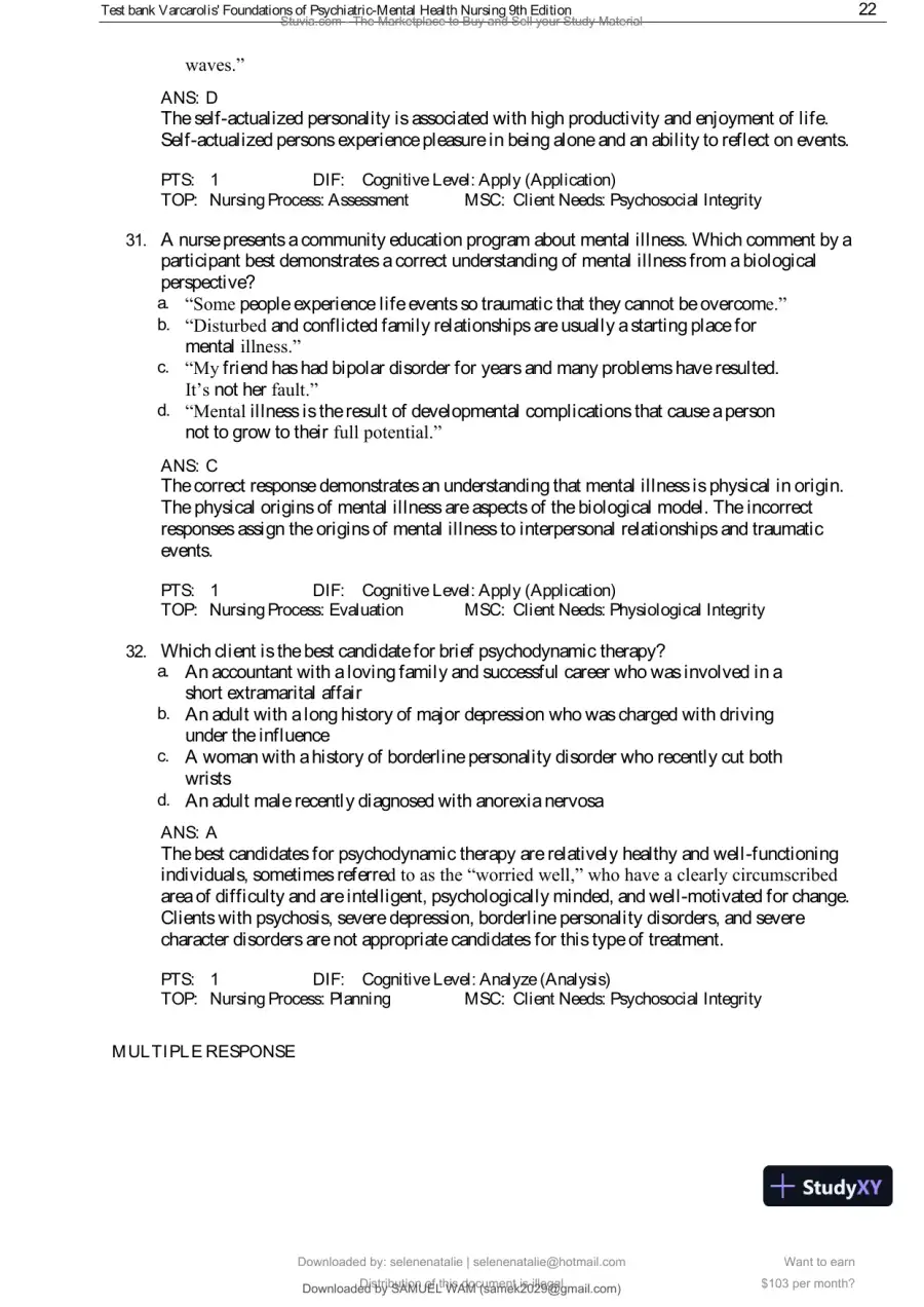 Test Bank for Varcarolis' Foundations of Psychiatric-Mental Health Nursing, 9th Edition (Chapters 1-36), page 23