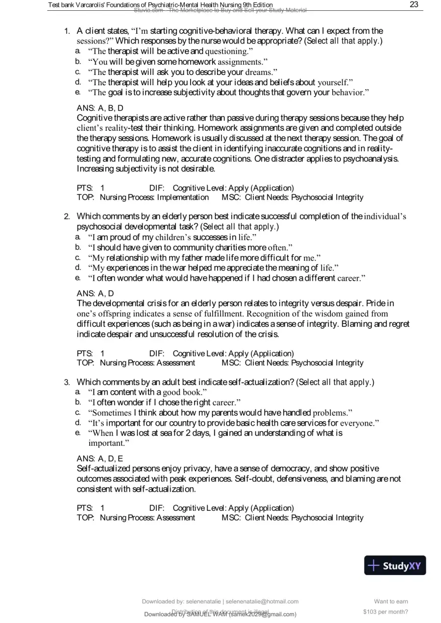 Test Bank for Varcarolis' Foundations of Psychiatric-Mental Health Nursing, 9th Edition (Chapters 1-36), page 24
