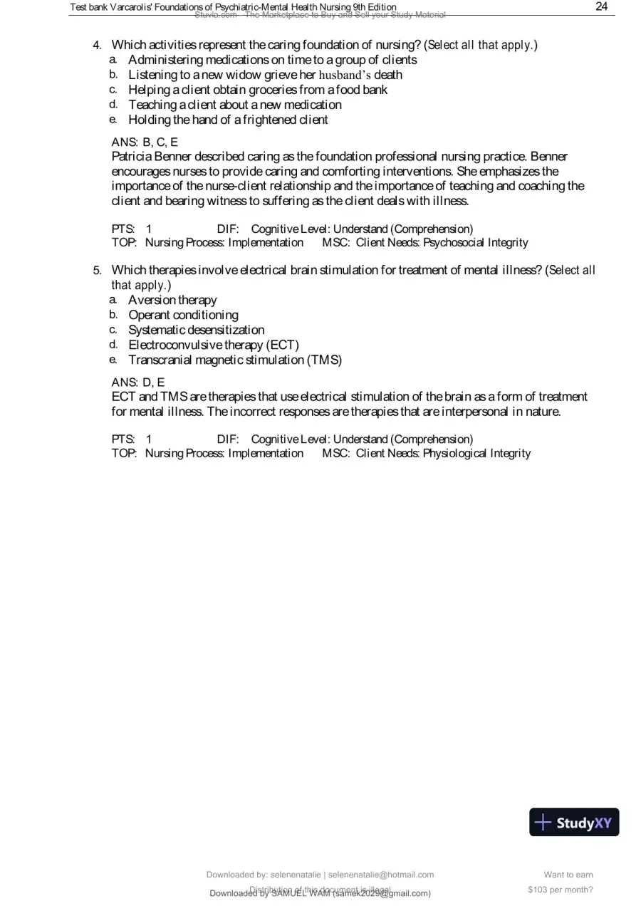 Test Bank for Varcarolis' Foundations of Psychiatric-Mental Health Nursing, 9th Edition (Chapters 1-36), page 25