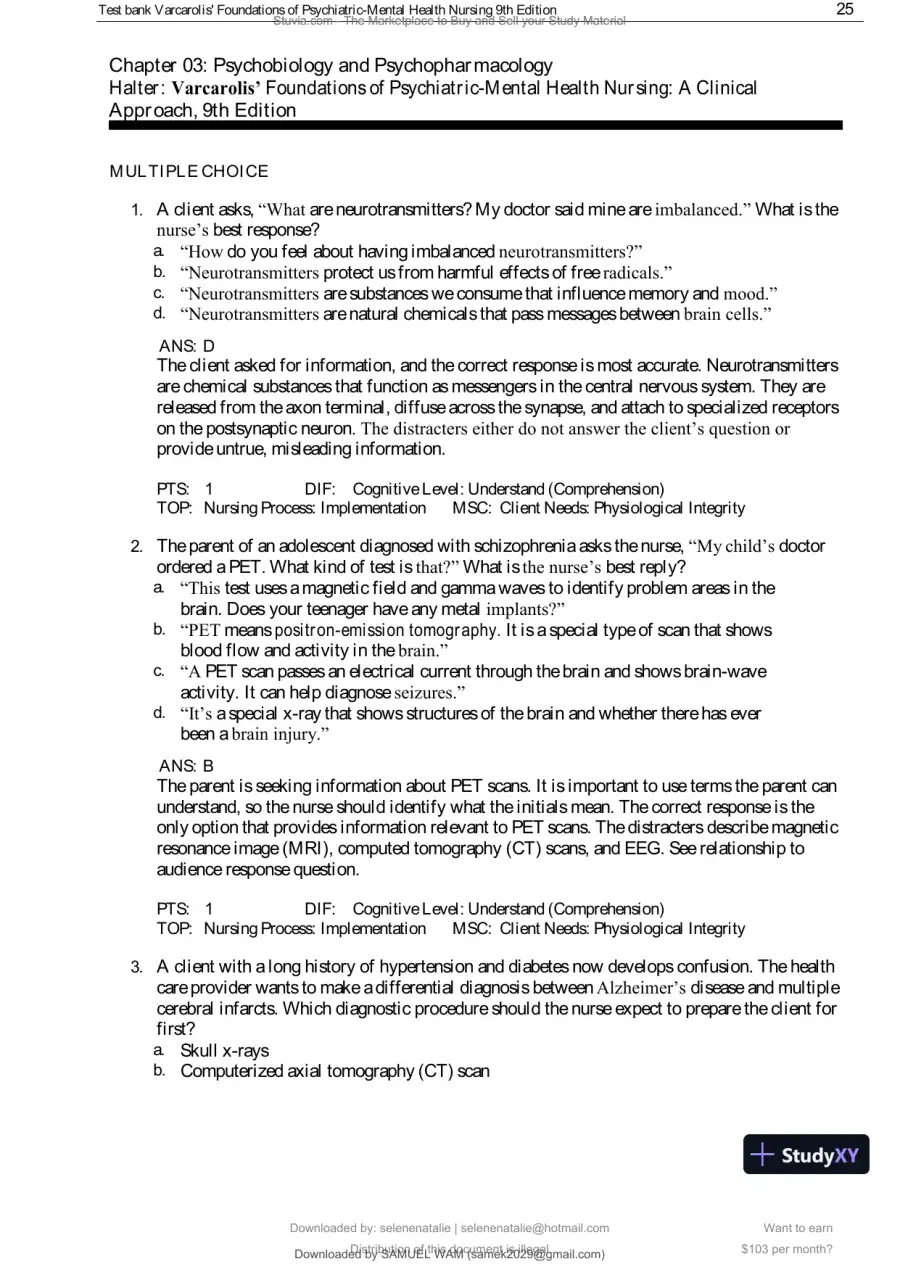 Test Bank for Varcarolis' Foundations of Psychiatric-Mental Health Nursing, 9th Edition (Chapters 1-36), page 26