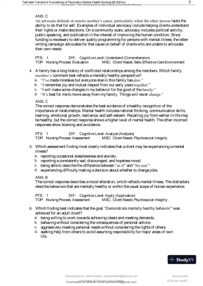Test Bank for Varcarolis' Foundations of Psychiatric-Mental Health Nursing, 9th Edition (Chapters 1-36) - Page 4 preview image