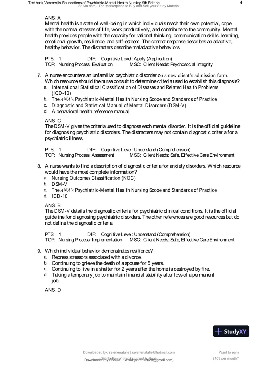 Test Bank for Varcarolis' Foundations of Psychiatric-Mental Health Nursing, 9th Edition (Chapters 1-36), page 5