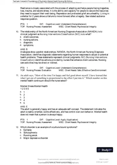 Test Bank for Varcarolis' Foundations of Psychiatric-Mental Health Nursing, 9th Edition (Chapters 1-36) - Page 6 preview image