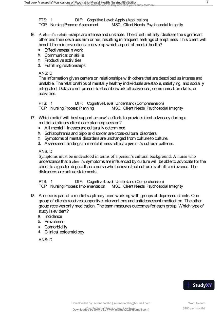 Test Bank for Varcarolis' Foundations of Psychiatric-Mental Health Nursing, 9th Edition (Chapters 1-36), page 8