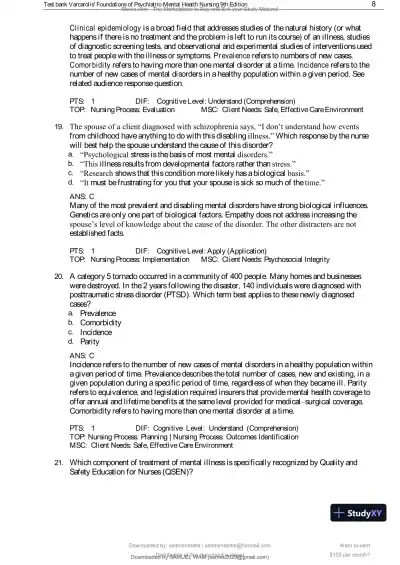 Test Bank for Varcarolis' Foundations of Psychiatric-Mental Health Nursing, 9th Edition (Chapters 1-36) - Page 9 preview image