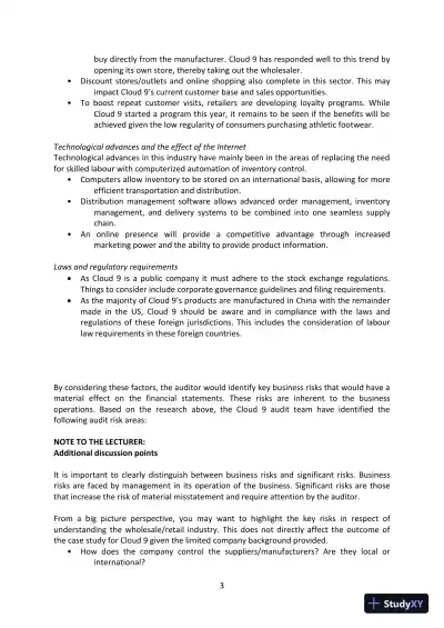 Cloud 9 Ltd. : An Audit Case Study, First Canadian Edition Solution Manual - Page 3 preview image