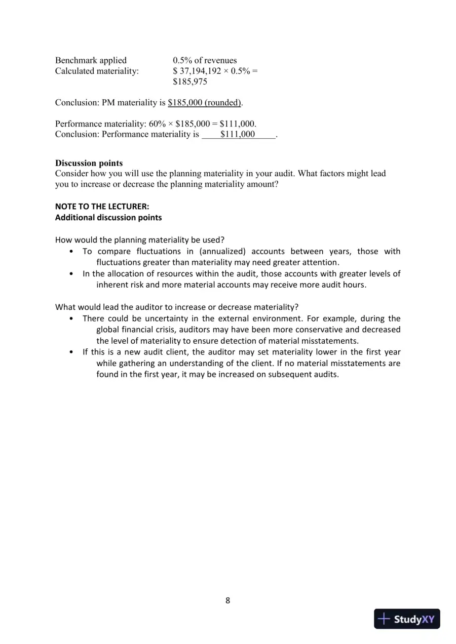 Cloud 9 Ltd. : An Audit Case Study, First Canadian Edition Solution Manual, page 8