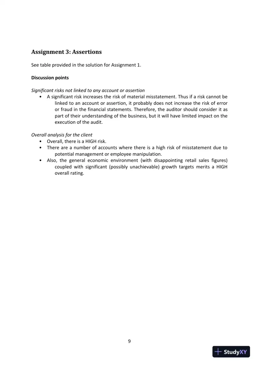 Cloud 9 Ltd. : An Audit Case Study, First Canadian Edition Solution Manual, page 9