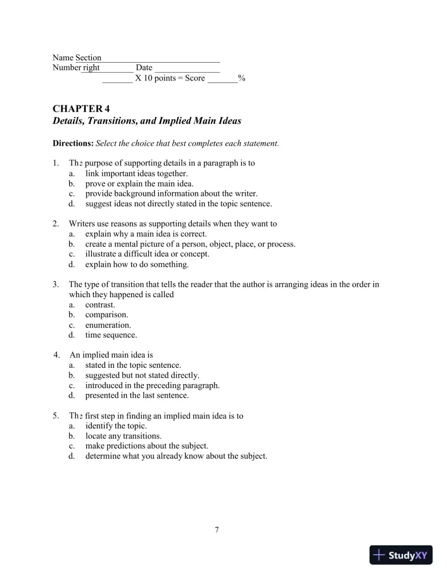 Test Bank for In Concert: An Integrated Approach to Reading and Writing , 3rd Edition, page 13